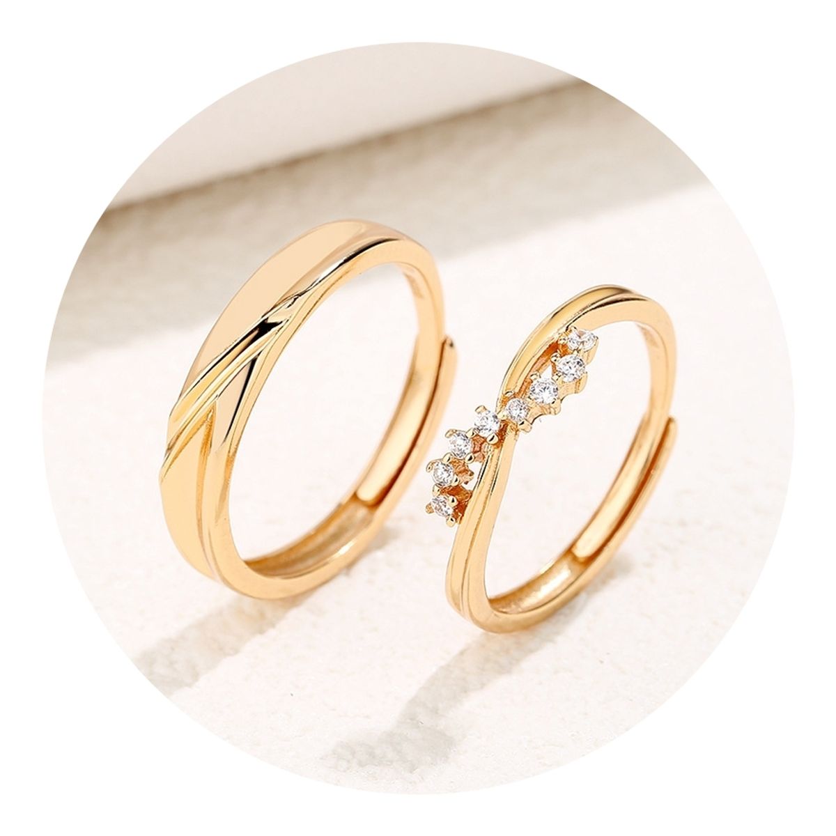 ZG JOYAS - Anillo Compromiso Ajustable Plata 925 En Oro 18k Río Estrellado Dorado