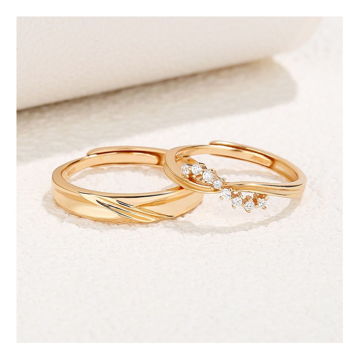 ZG JOYAS - Anillo Compromiso Ajustable Plata 925 En Oro 18k Río Estrellado Dorado