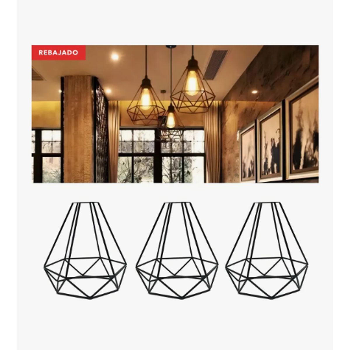 GENERICO - Lampara De Hierro Colgante Tipo Diamante  Ampolleta Vintage