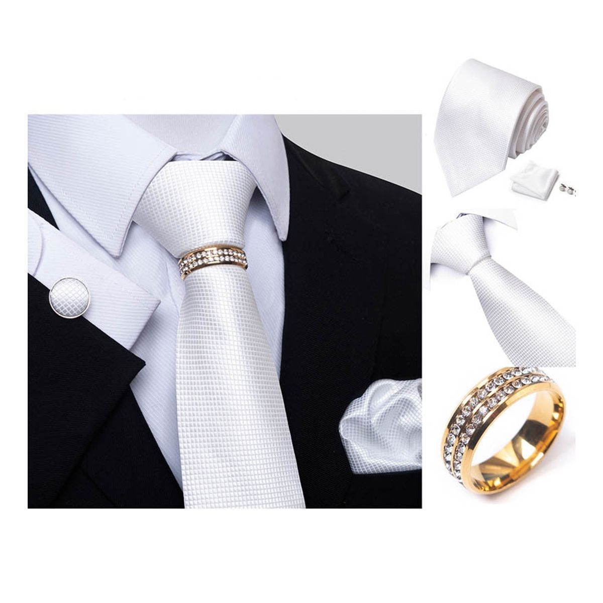 ZG JOYAS - Set Corbata Regalo Hombre Anillo Pañuelo Colleras Para Traje Y Padre