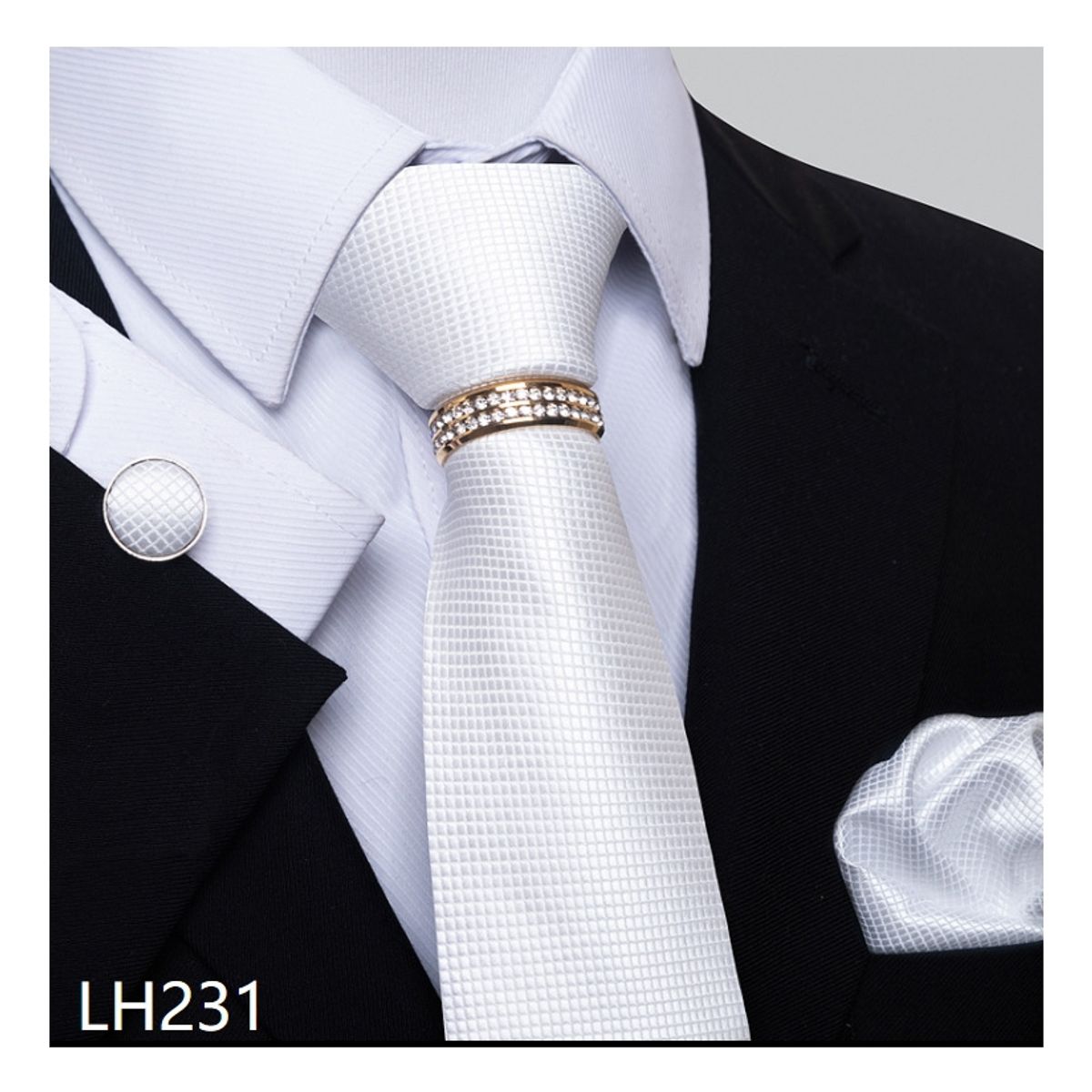 ZG JOYAS - Set Corbata Regalo Hombre Anillo Pañuelo Colleras Para Traje Y Padre