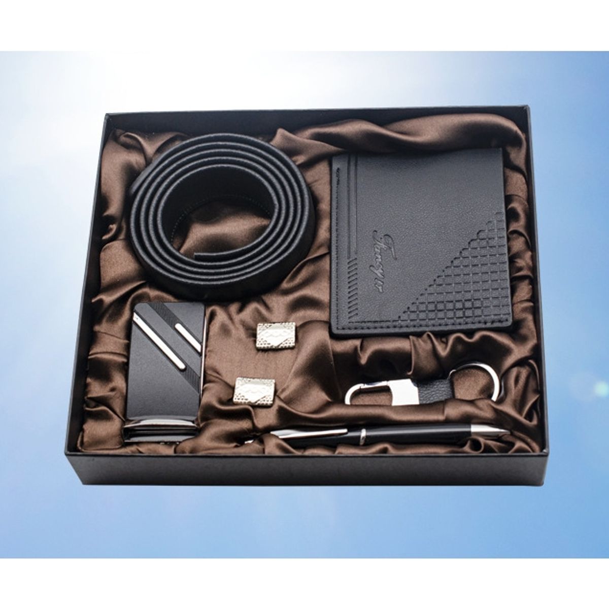 ZG JOYAS - Caja Set Regalo Día Padre Papá Cuero Pu Billetera Cinturón Boligrafo