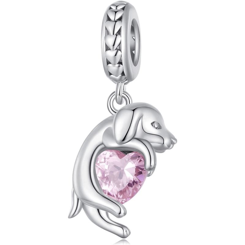 GENERICO - Charm Plata PERRO SOBRE CORAZON ROSA…
