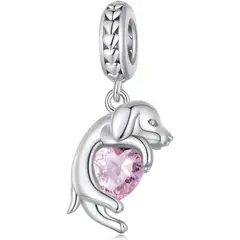 GENERICO - Charm Plata PERRO SOBRE CORAZON ROSA…
