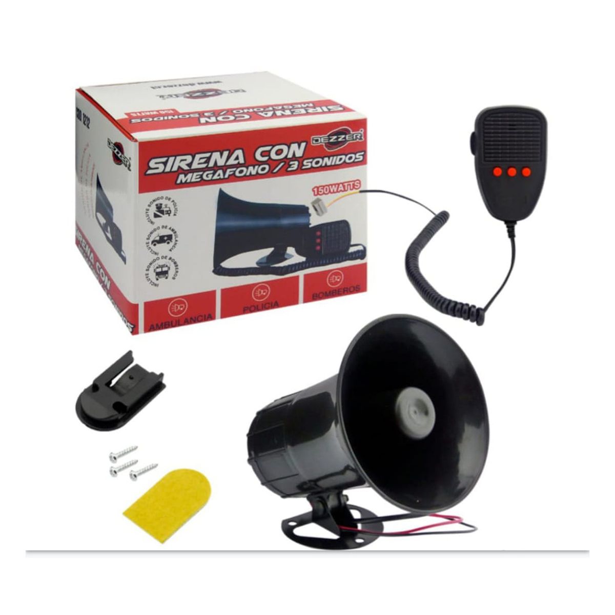 GENERICO - Sirena bocina 3 tonos 12V 150W con megafono
