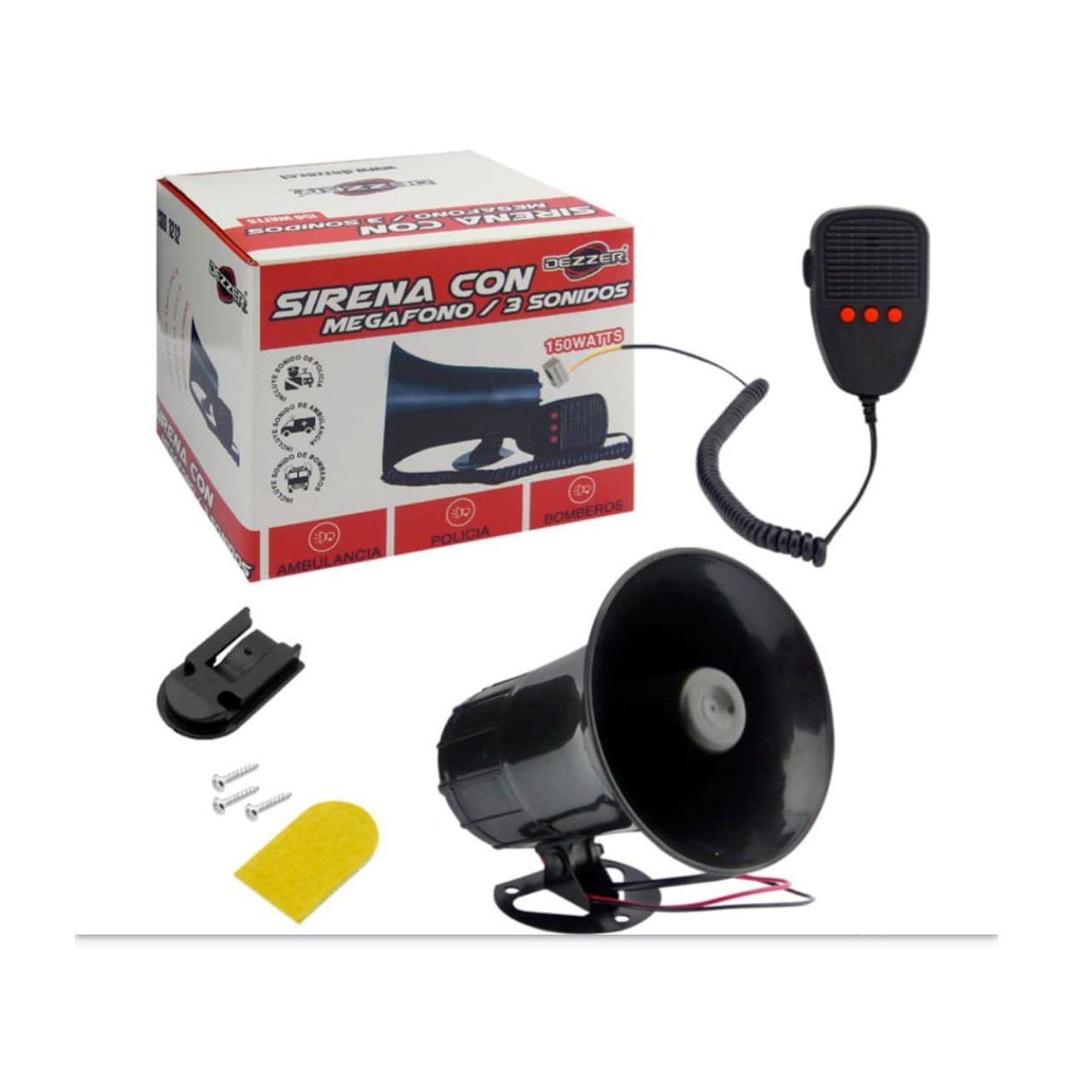 GENERICO - Sirena bocina 3 tonos 12V 150W con megafono