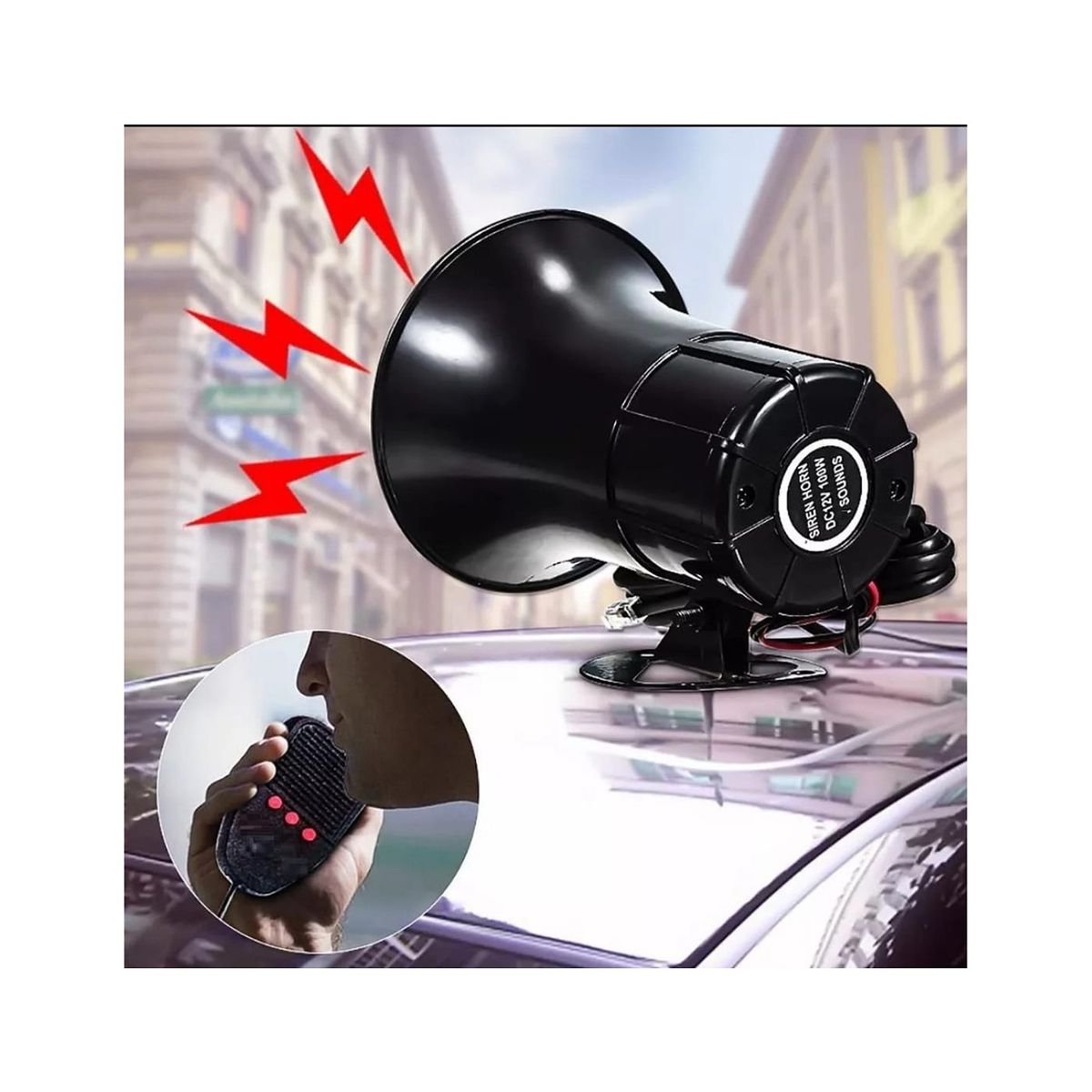 GENERICO - Sirena bocina 3 tonos 12V 150W con megafono