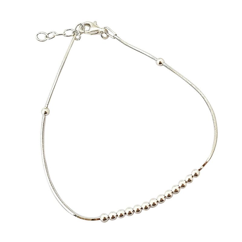 ANDREA COGGIOLA JOYAS - Pulsera 13 Bolitas Cadena Cola De Topo Cuadrada Plata Fina 925