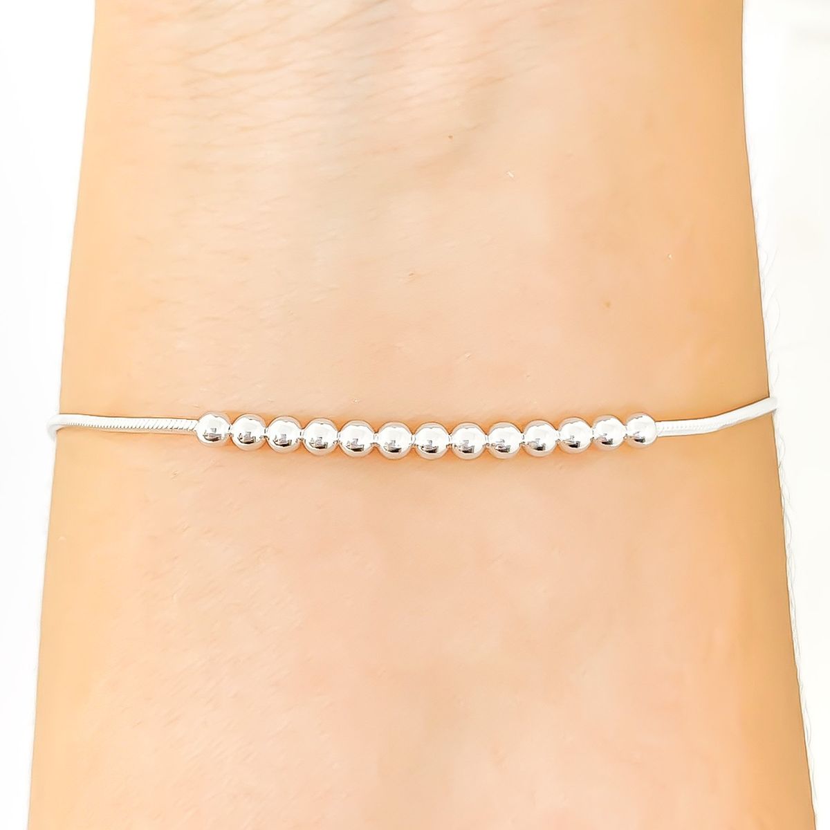 COGGIOLA - Pulsera 13 Bolitas Cadena Cola De Topo Cuadrada Plata Fina 925