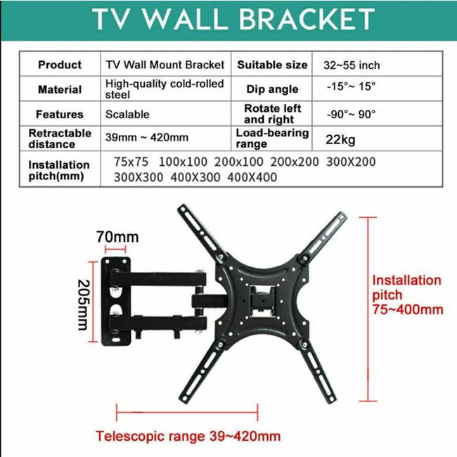 VHEX - Soporte De Pared Para Tv/monitor De 32  A 55  Negro
