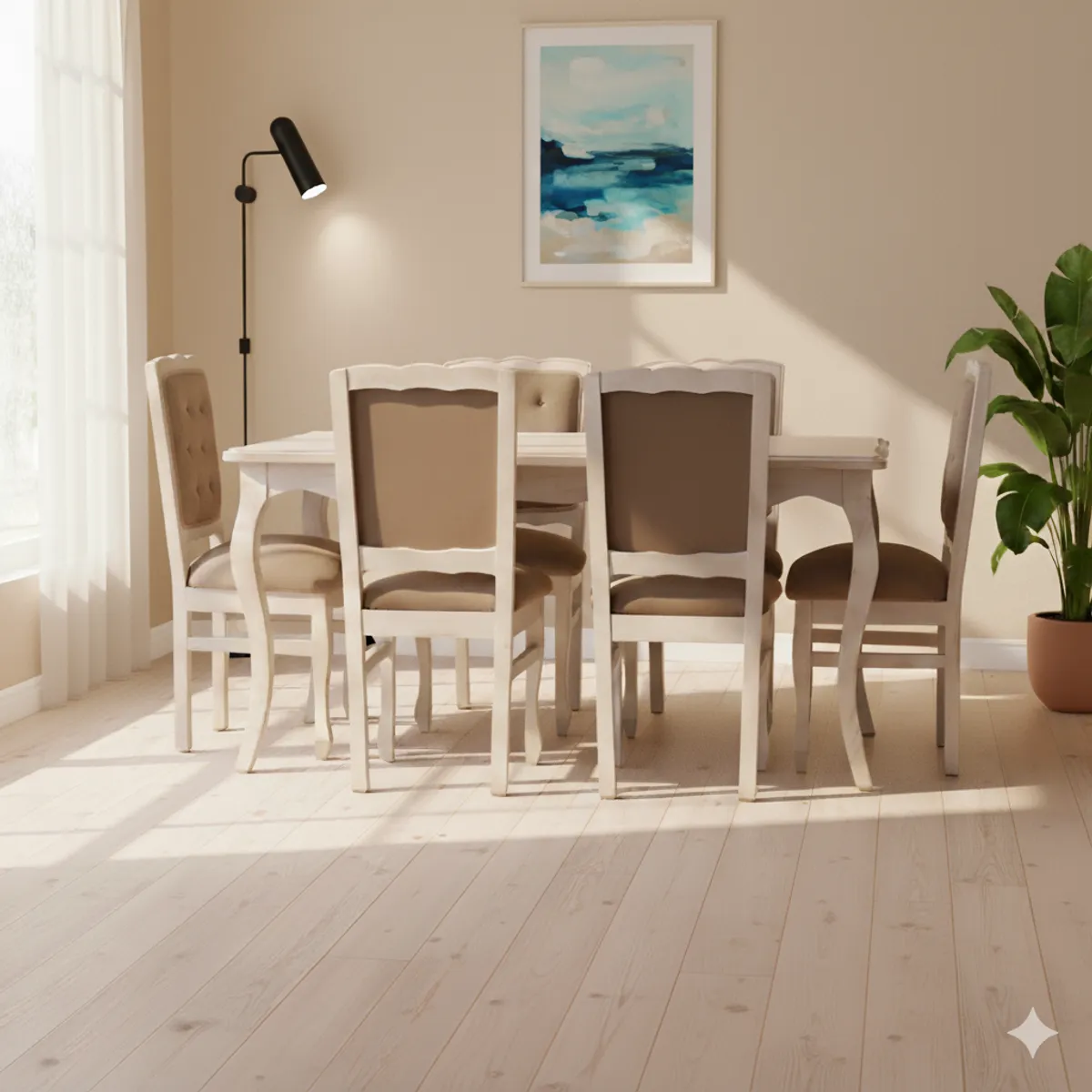 MUEBLES NATIVA - COMEDOR NORMANDO 90X160 Respaldo Tapizado Beige