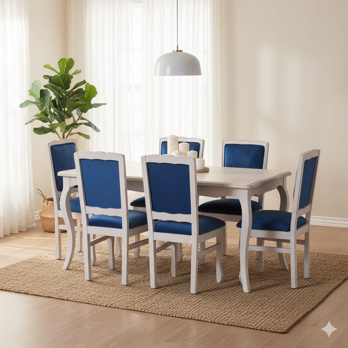 MUEBLES NATIVA - COMEDOR NORMANDO 90X160 Respaldo Tapizado Azul