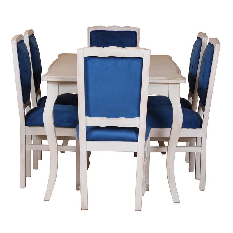 MUEBLES NATIVA - COMEDOR NORMANDO 90X160 Respaldo Tapizado Azul
