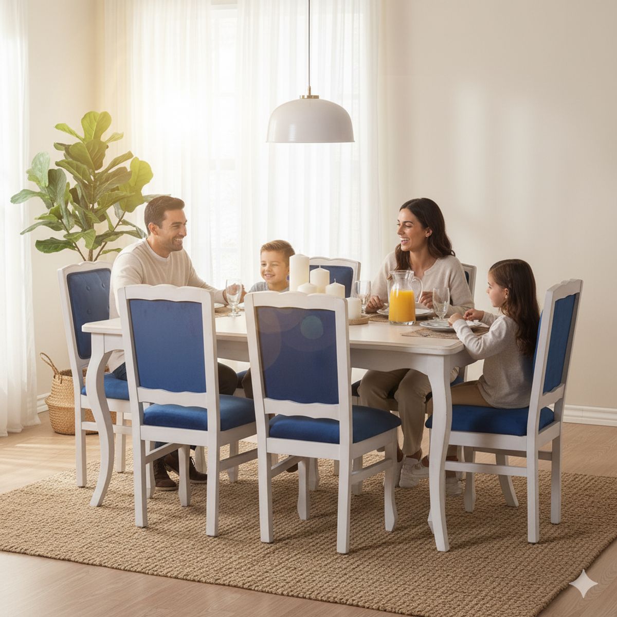 MUEBLES NATIVA - COMEDOR NORMANDO 90X160 Respaldo Tapizado Azul