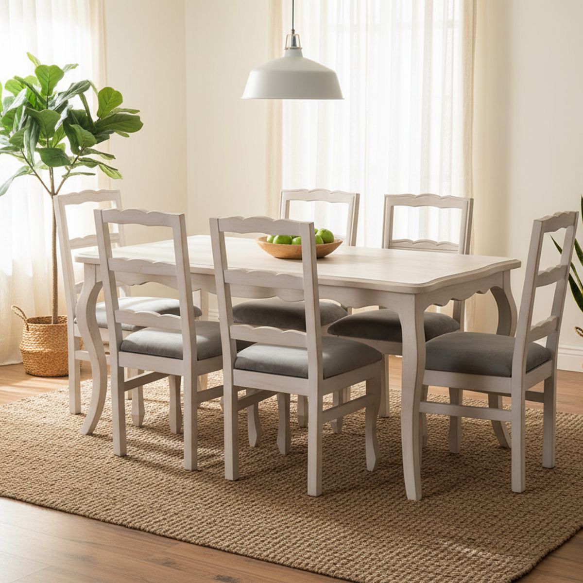 MUEBLES NATIVA - COMEDOR NORMANDO  90x160- 6 sillas Tapiz gris