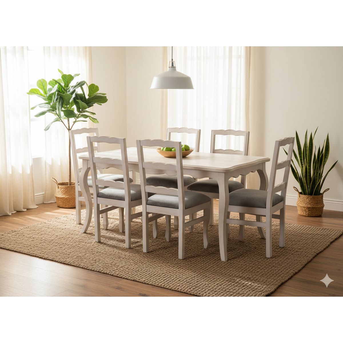 MUEBLES NATIVA - COMEDOR NORMANDO  90x160- 6 sillas Tapiz gris