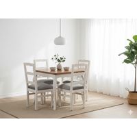 Comedor Normando 100X100 cubierta miel 4 sillas Tapiz gris