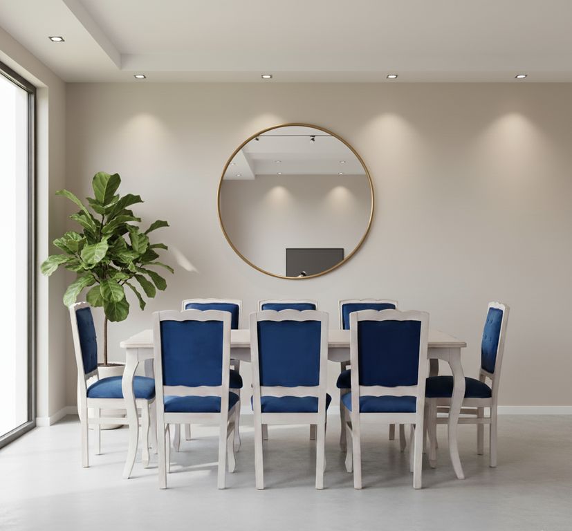 COMEDOR 8 Sillas NORMANDO 100x200 Respaldo Tapizado Azul
