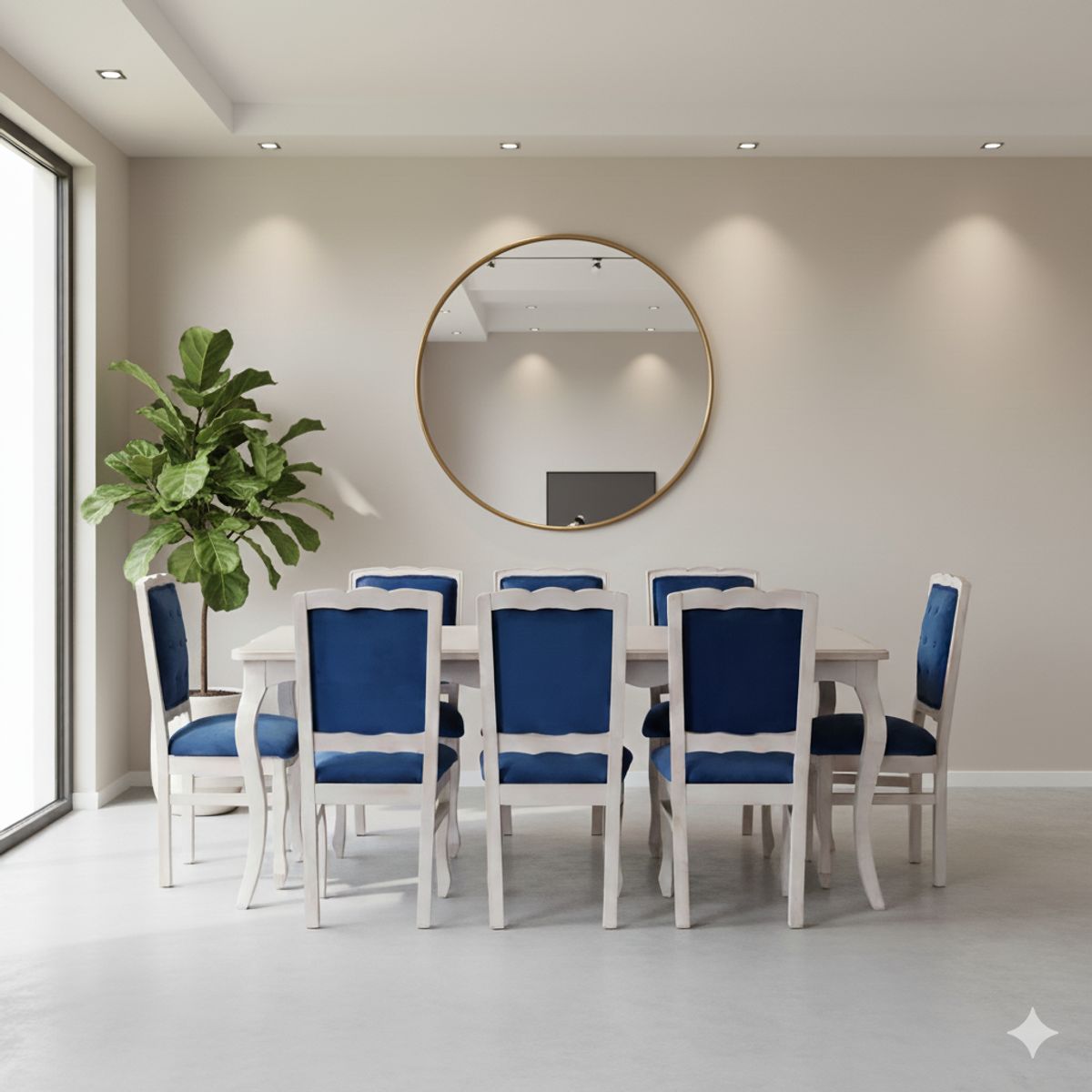 MUEBLES NATIVA - COMEDOR NORMANDO 100x200 Respaldo Tapizado Azul