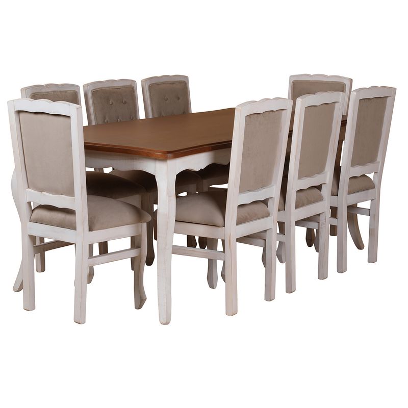 MUEBLES NATIVA - COMEDOR NORMANDO 100x200 Miel Respaldo Tapizado Beige
