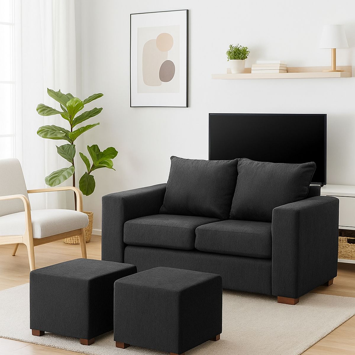 DKORA - Living City Sofa 2 cuerpos + 2 Puff Marengo