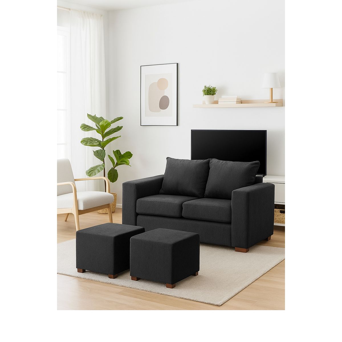 DKORA - Living City Sofa 2 cuerpos + 2 Puff Marengo