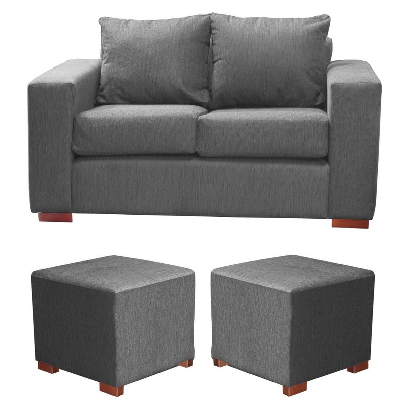DKORA - Living City Sofa 2 cuerpos + 2 Puff Marengo