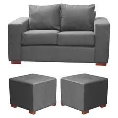 DKORA - Living City Sofa 2 cuerpos + 2 Puff Marengo