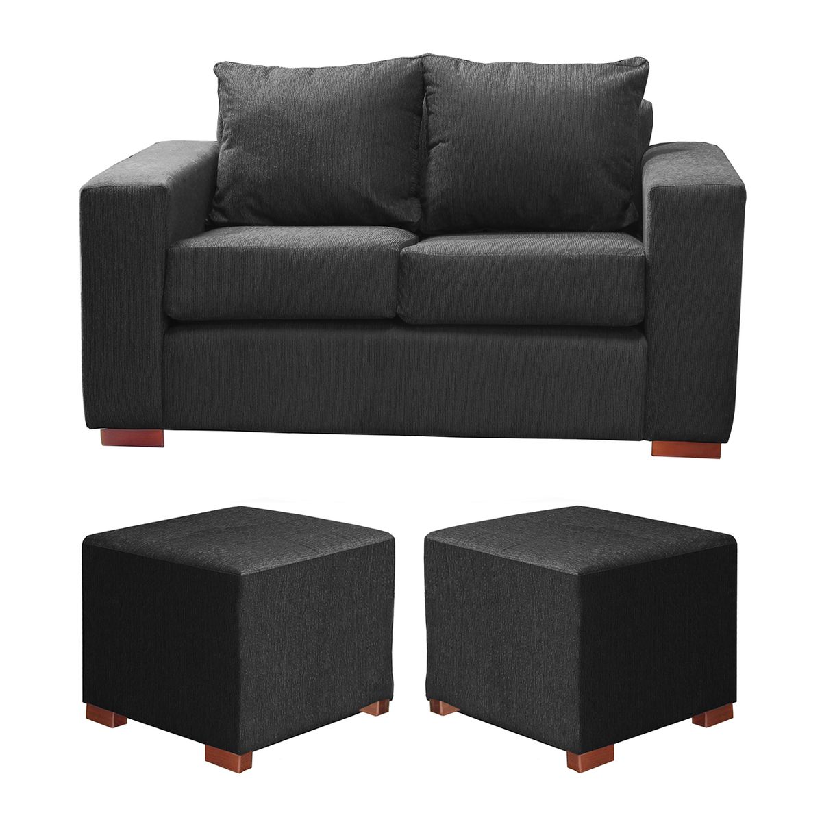 DKORA - Living City Sofa 2 cuerpos + 2 Puff Marengo