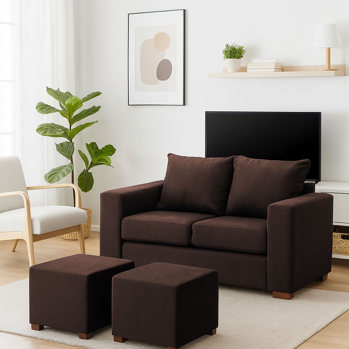 DKORA - Living  City sofa 2 cuerpos + 2 Puff Café