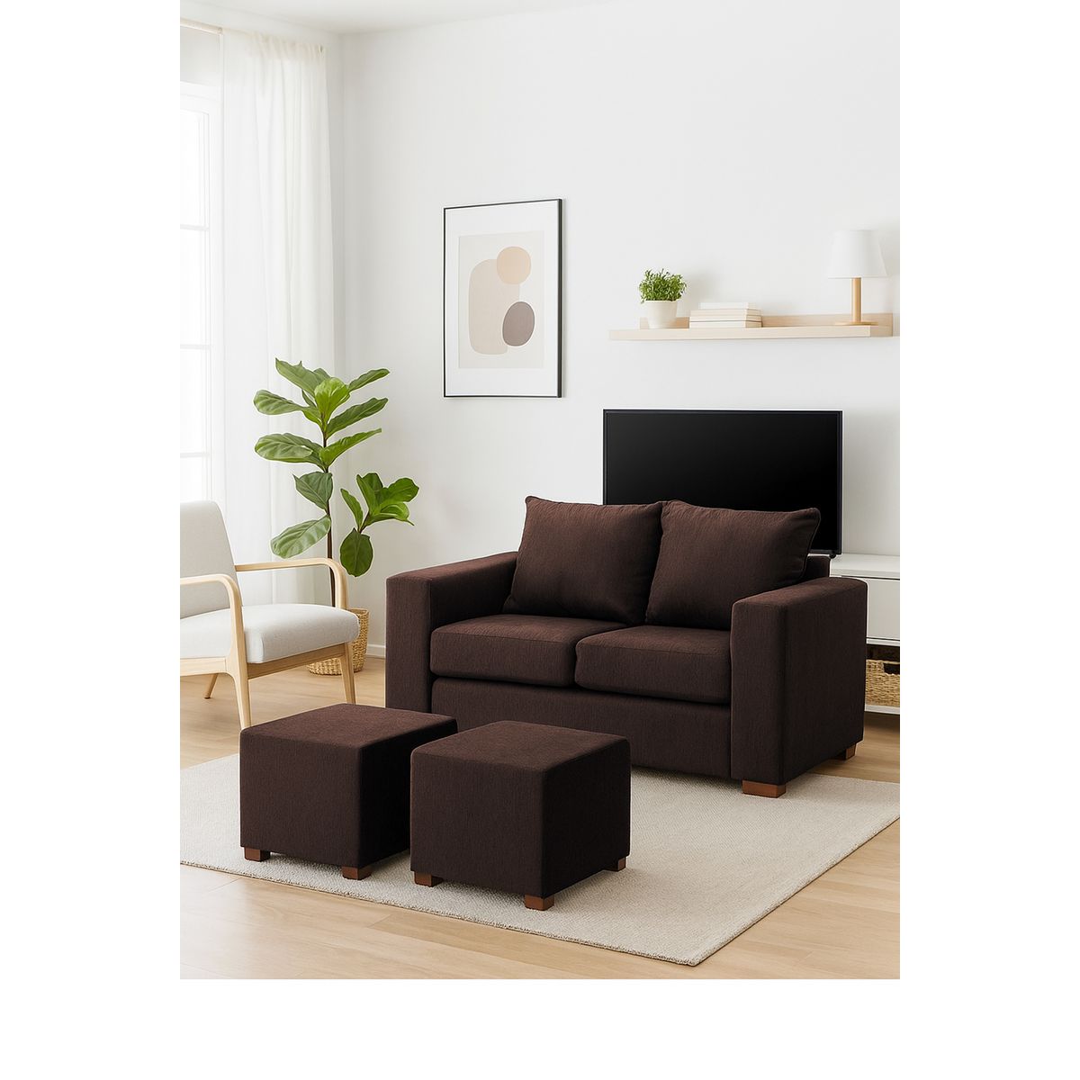 DKORA - Living  City sofa 2 cuerpos + 2 Puff Café