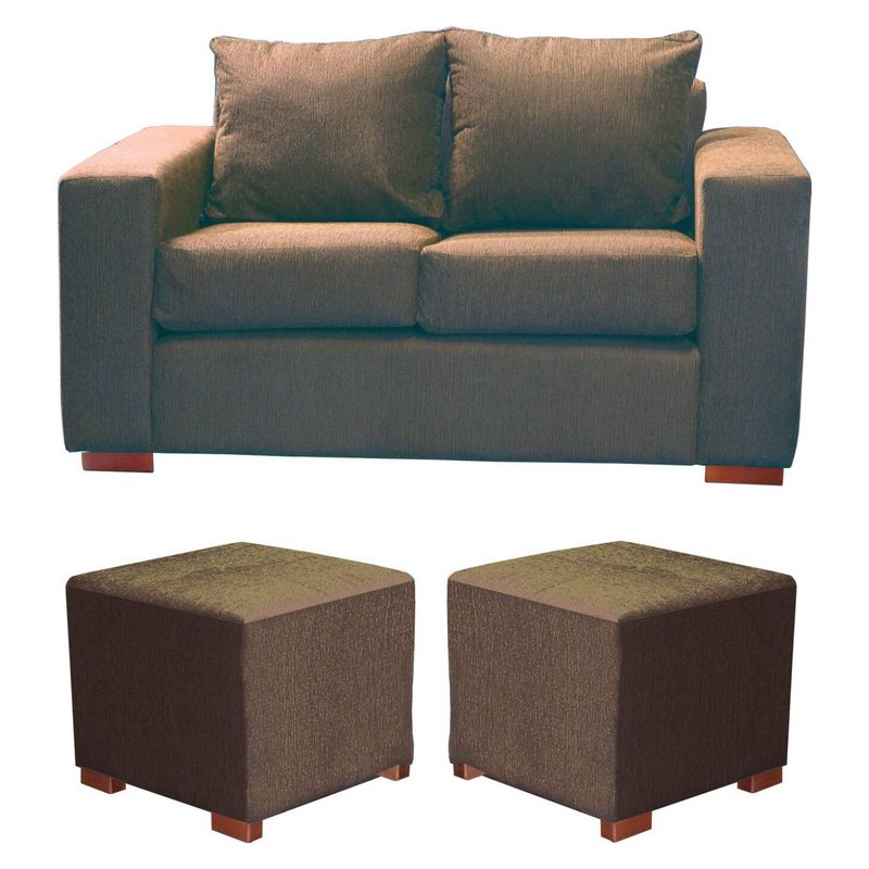 DKORA - Living  City sofa 2 cuerpos + 2 Puff Café
