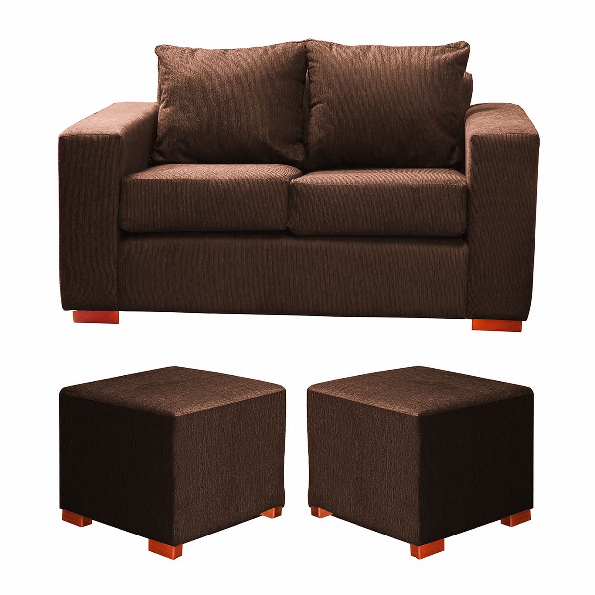 DKORA - Living  City sofa 2 cuerpos + 2 Puff Café