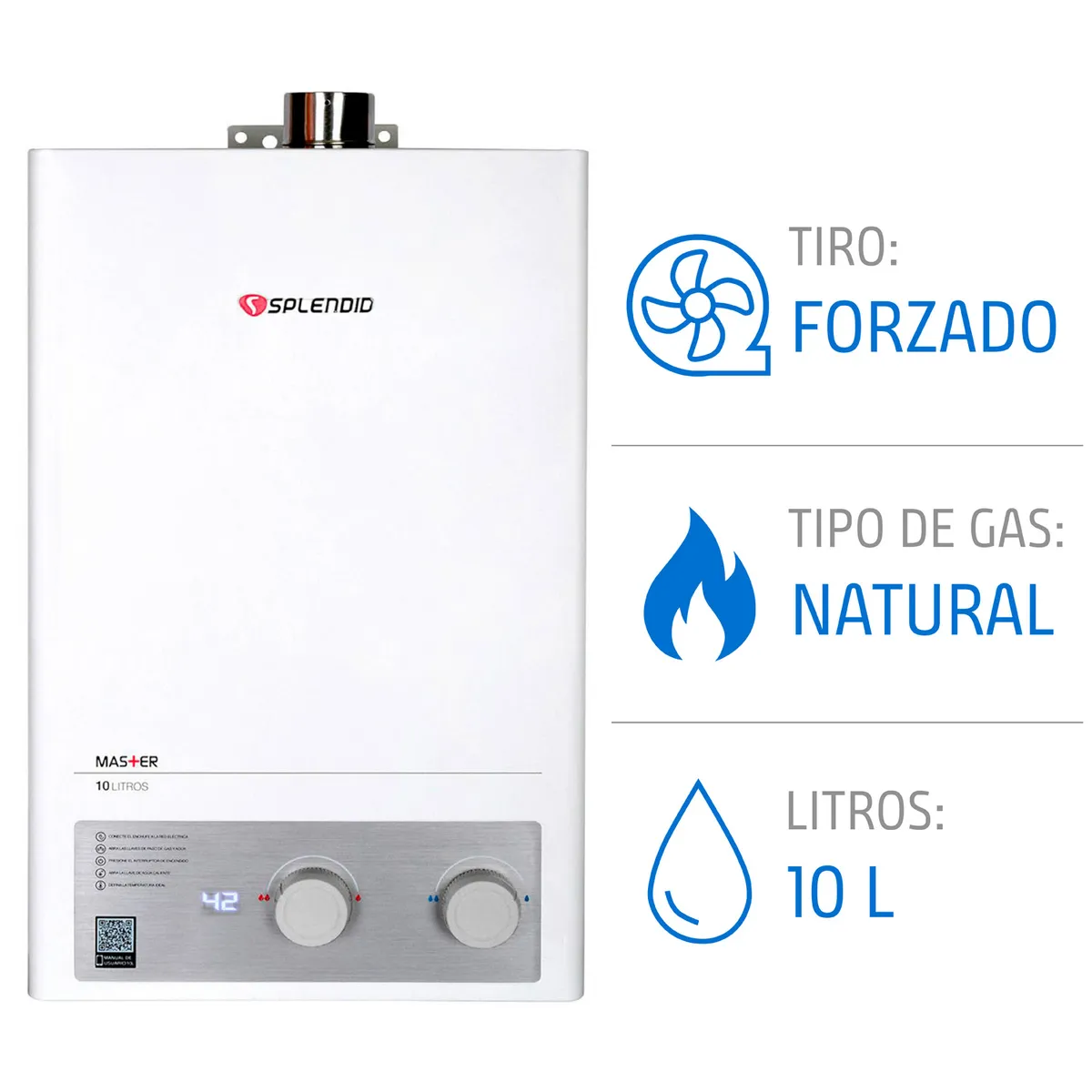 SPLENDID - Calefont 10 litros Gas natural Tiro forzado Splendid