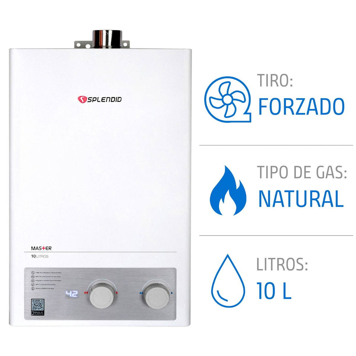 SPLENDID - Calefont 10 litros Gas natural Tiro forzado Splendid