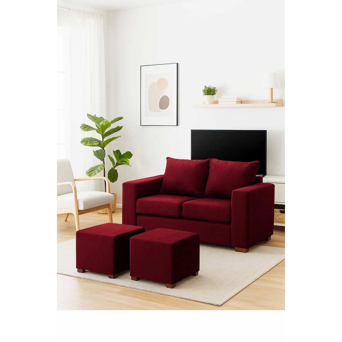 DKORA - Living City Sofa 2 cuerpos + 2 Puff Rojo