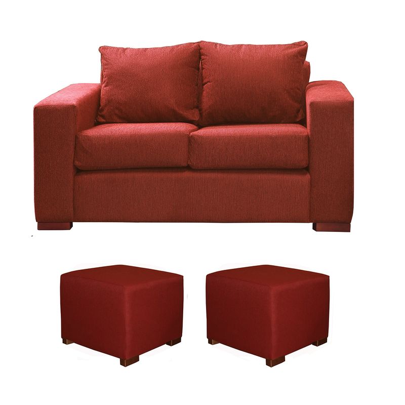 DKORA - Living City Sofa 2 cuerpos + 2 Puff Rojo
