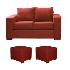 DKORA - Living City Sofa 2 cuerpos + 2 Puff Rojo