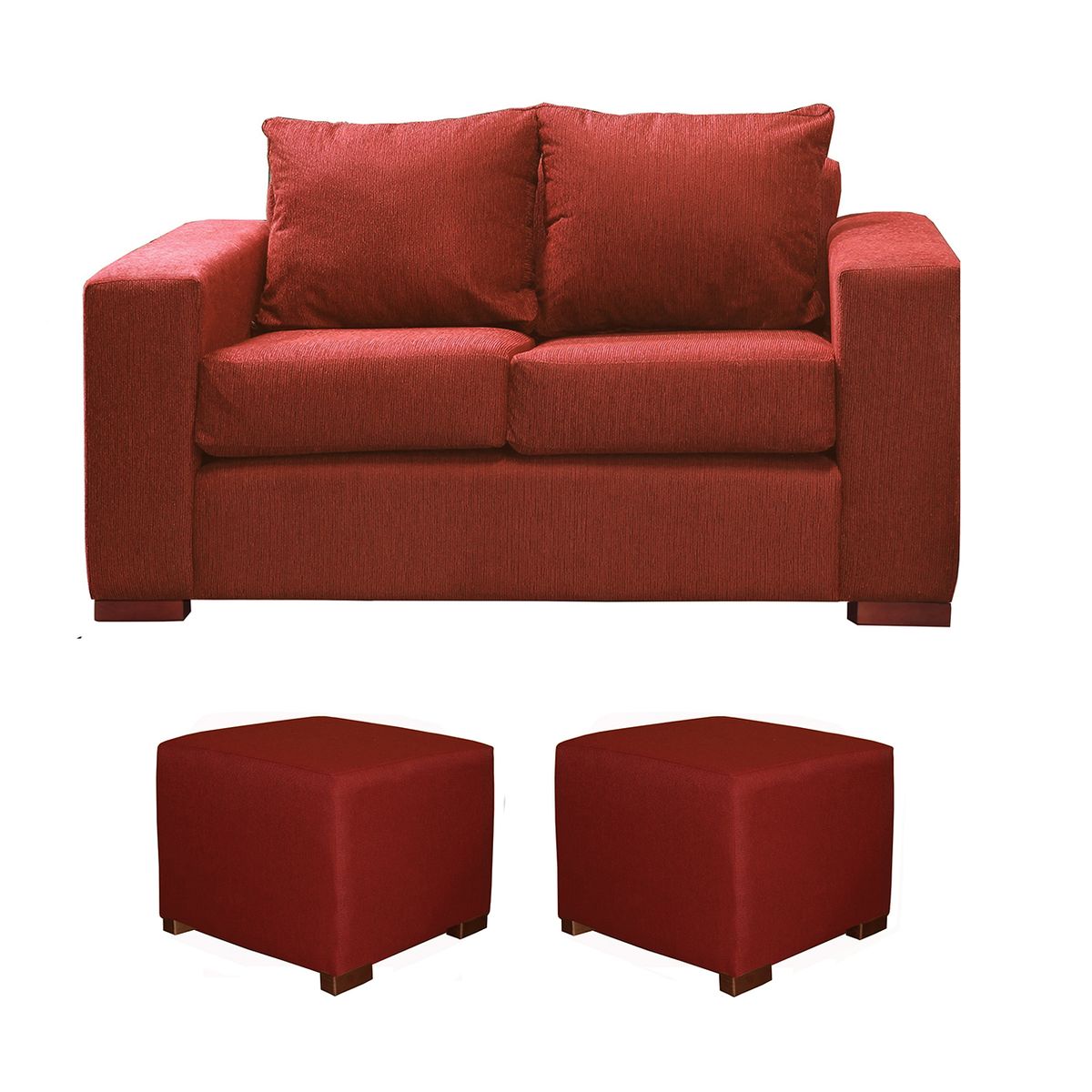 DKORA - Living City Sofa 2 cuerpos + 2 Puff Rojo