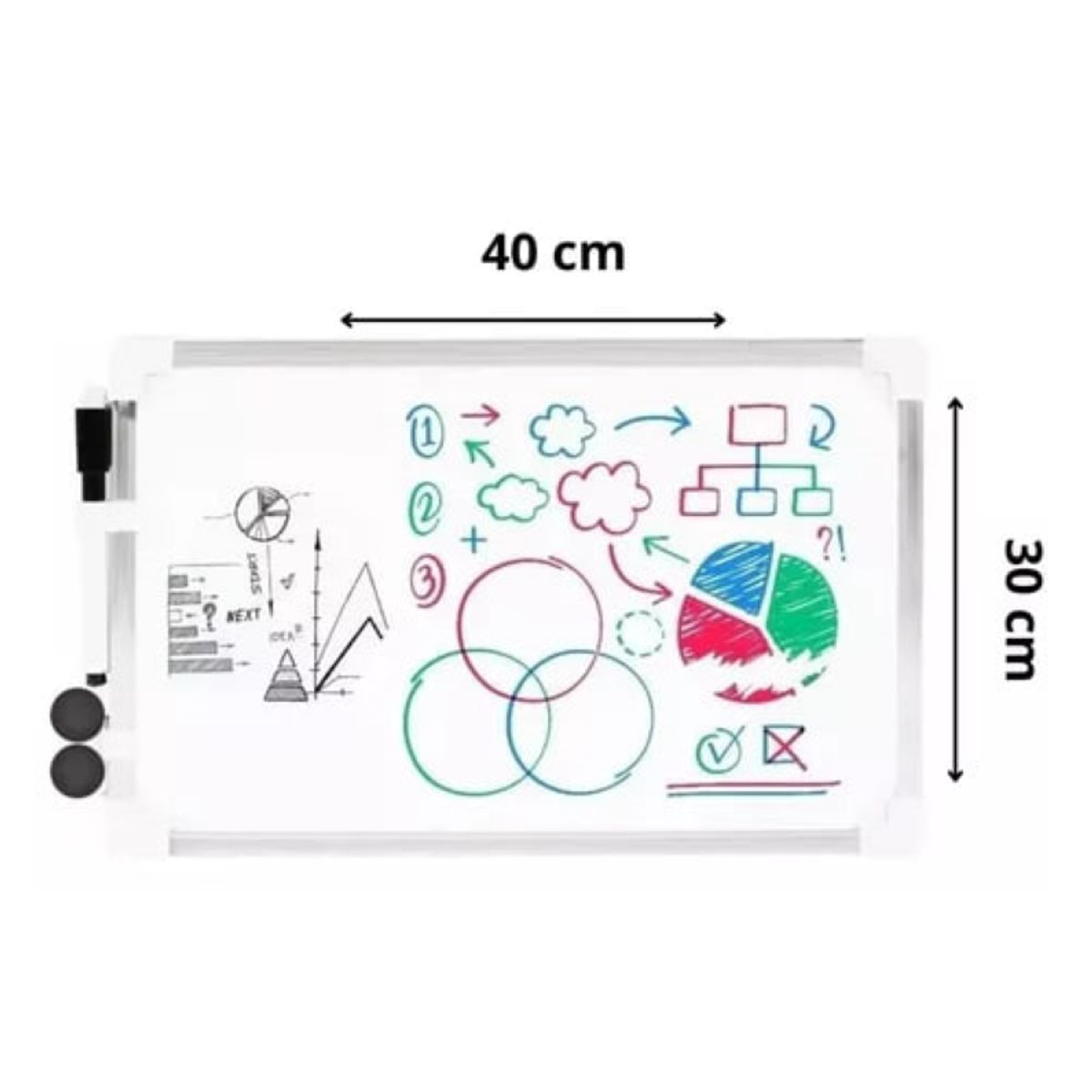 GENERICO - Pizarra Blanca Acrílica 30 x 40 cm Con Marco De Aluminio