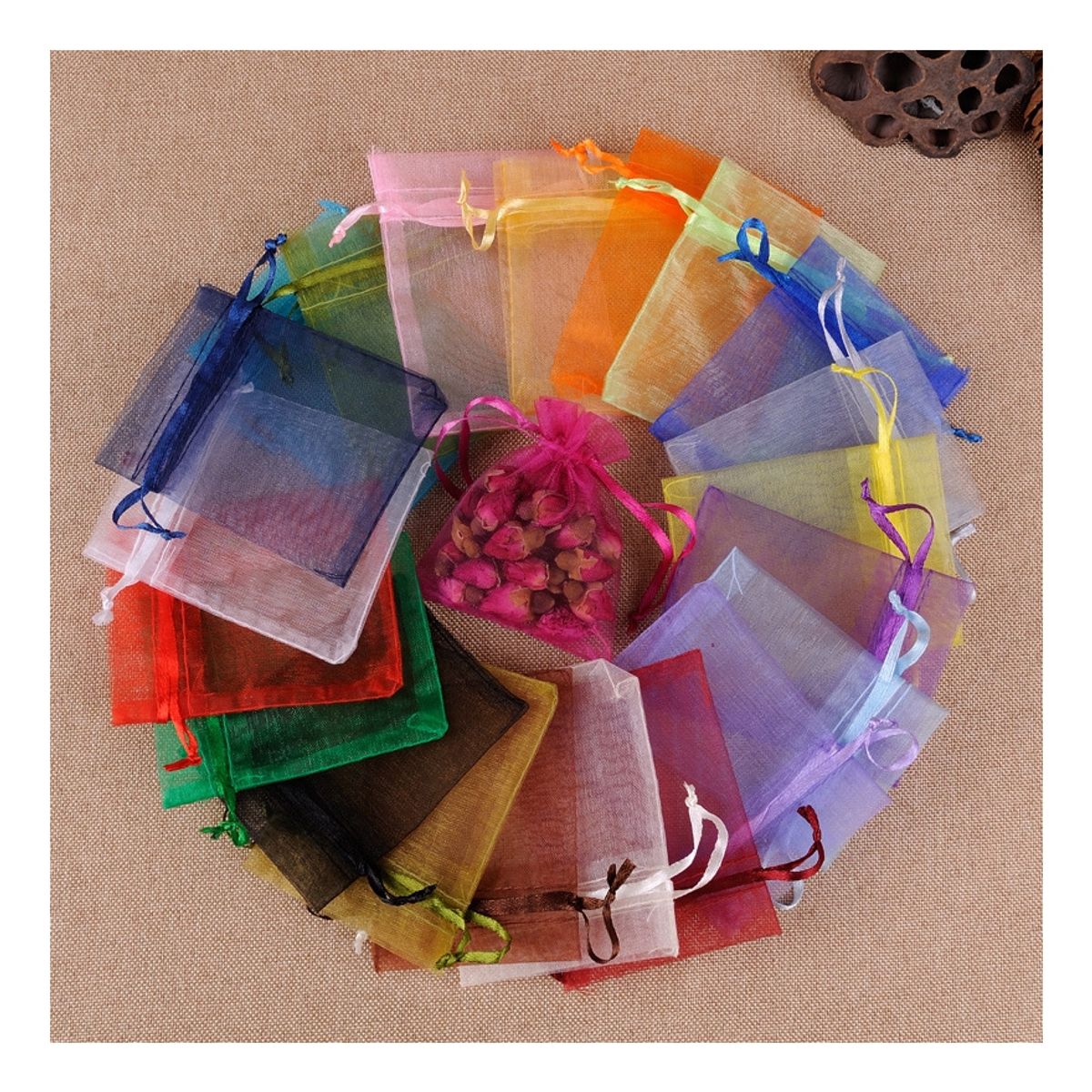 ZG JOYAS - Pack 100 Bolsas Organza Tela Mix Colores Surtidos 7x9 Cm
