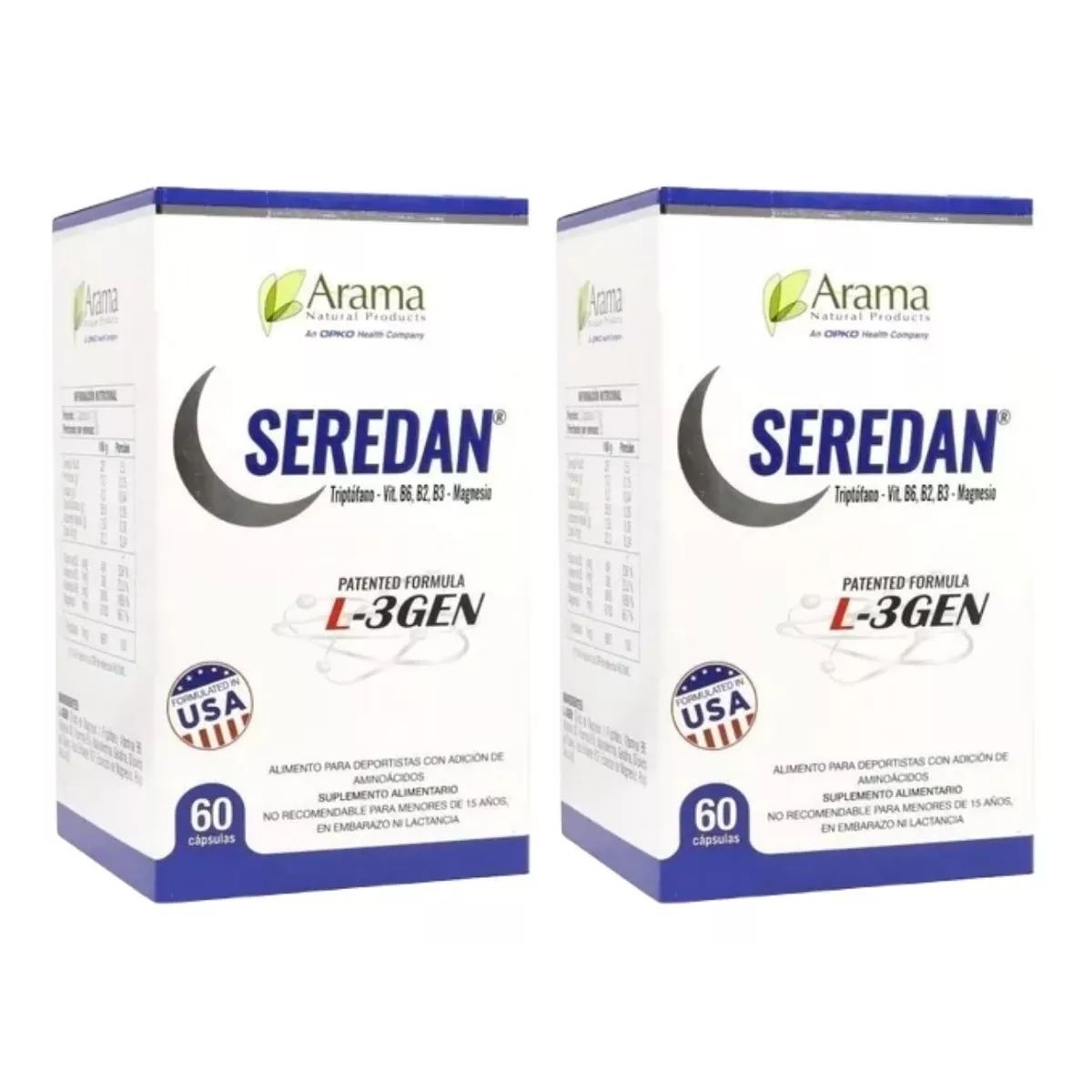 ARAMA - 2 x Seredan -3 (Inductor Del Sueño) L-Triptófano + Magnesio 120 Cáps.