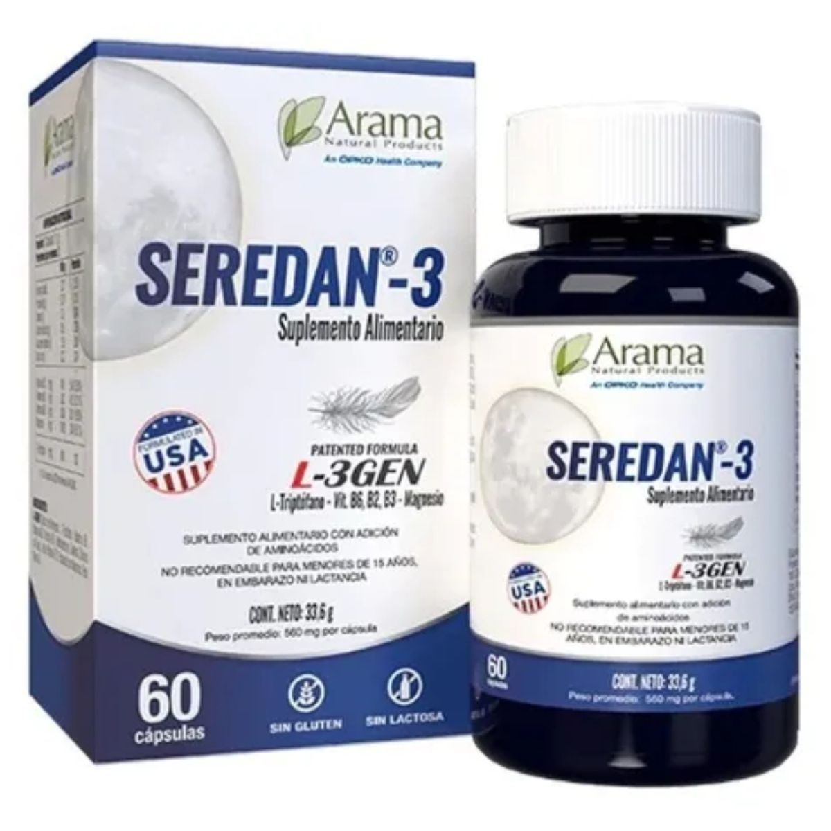 ARAMA - 2 x Seredan -3 (Inductor Del Sueño) L-Triptófano + Magnesio 120 Cáps.