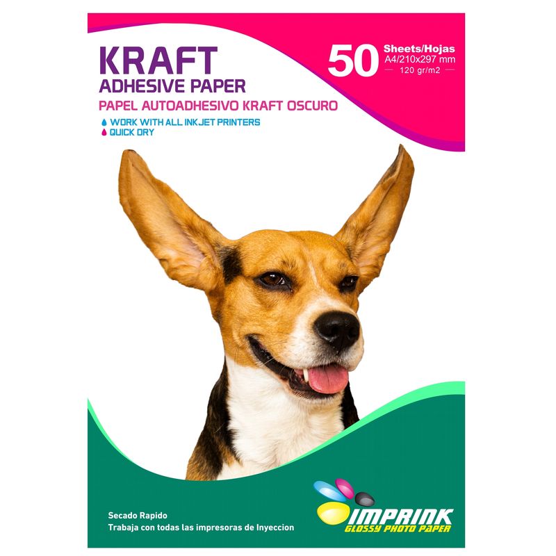 IMPRINK - Papel Adhesivo Kraft Imprimible A4/120g Resmas De 50 Hojas