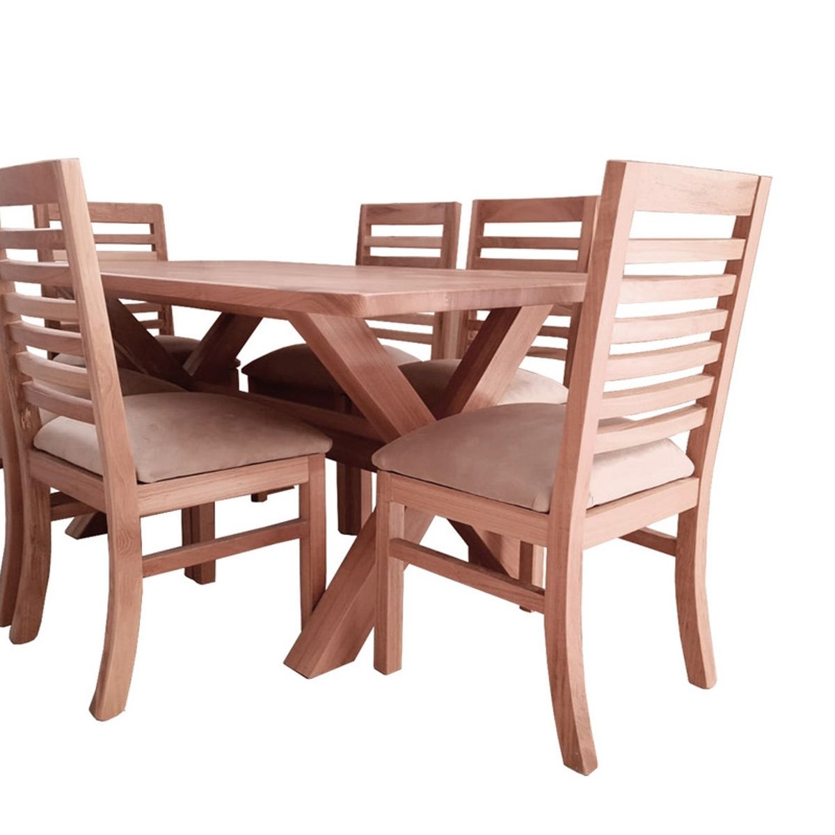 MUEBLES NATIVA - Comedor Cruz 6 Sillas Palillo Tapiz Beige 