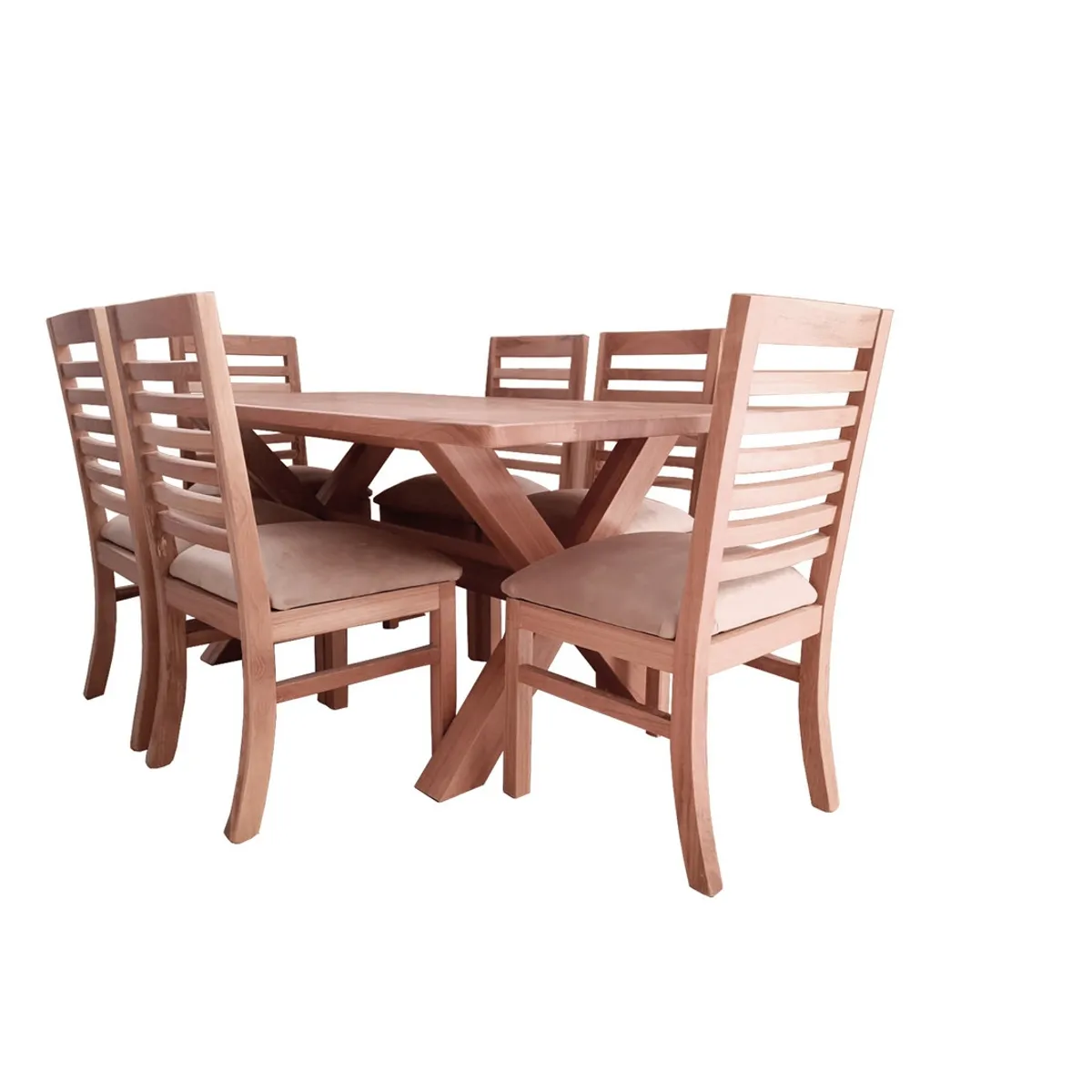 MUEBLES NATIVA - Comedor Cruz 6 Sillas Palillo Tapiz Beige 