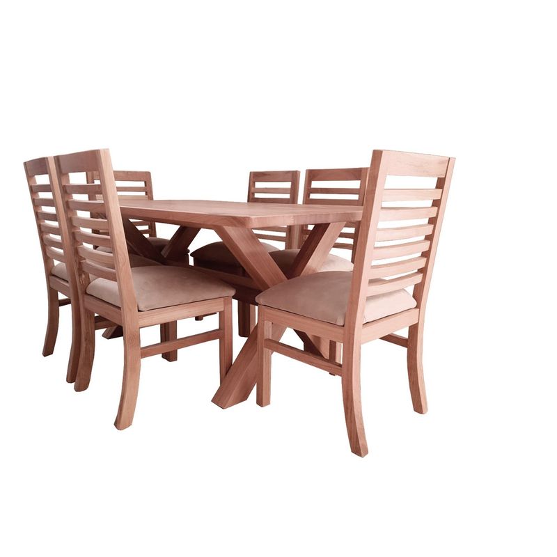 MUEBLES NATIVA - Comedor Cruz 6 Sillas Palillo Tapiz Beige 