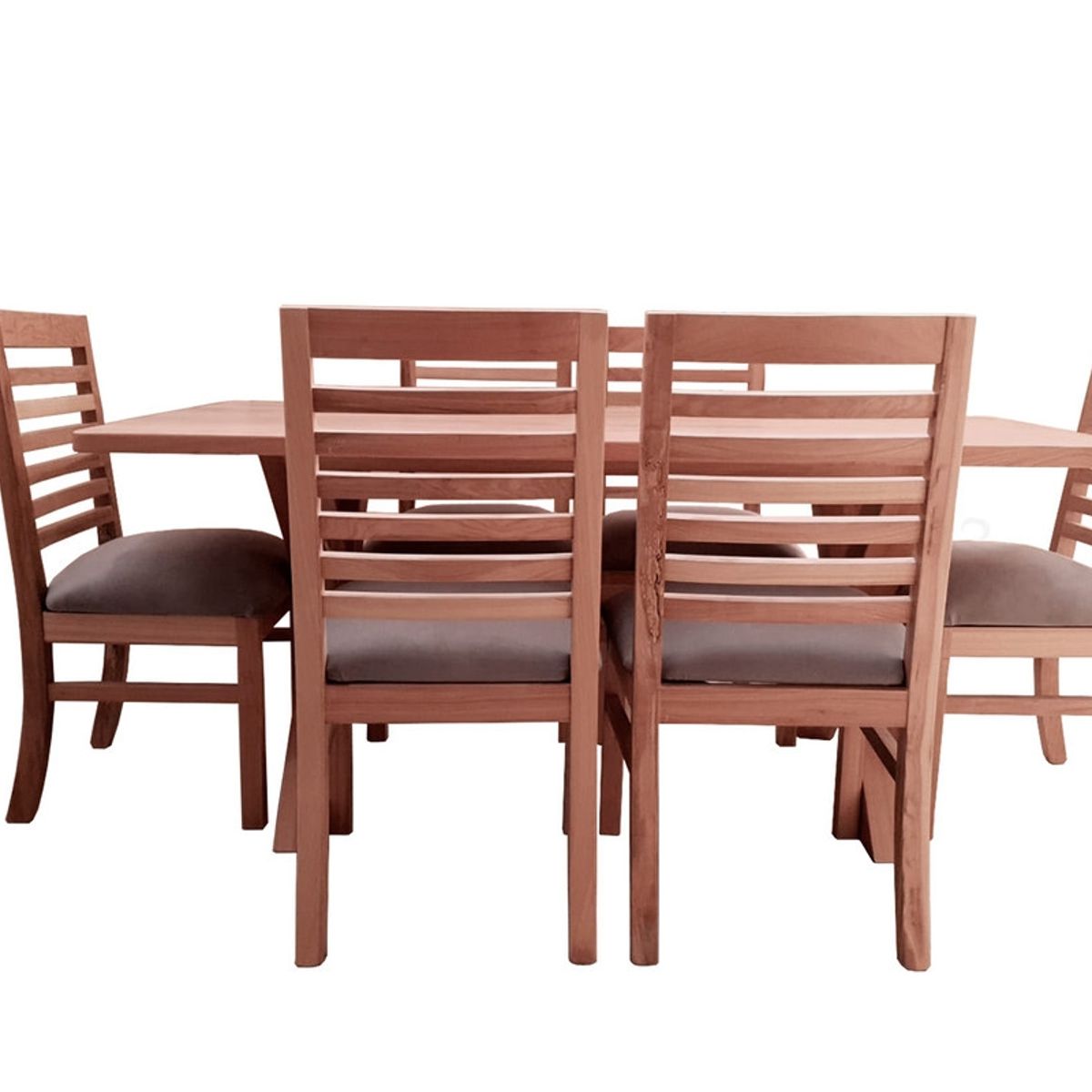 MUEBLES NATIVA - Comedor Cruz 6 Sillas Palillo Tapiz Gris