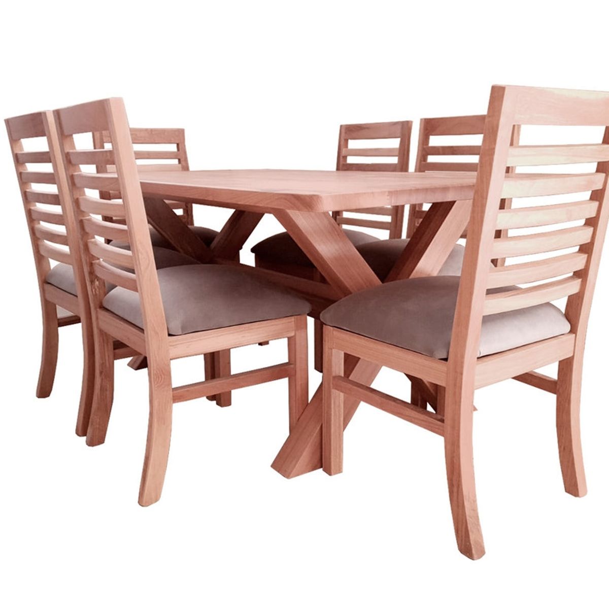 MUEBLES NATIVA - Comedor Cruz 6 Sillas Palillo Tapiz Gris