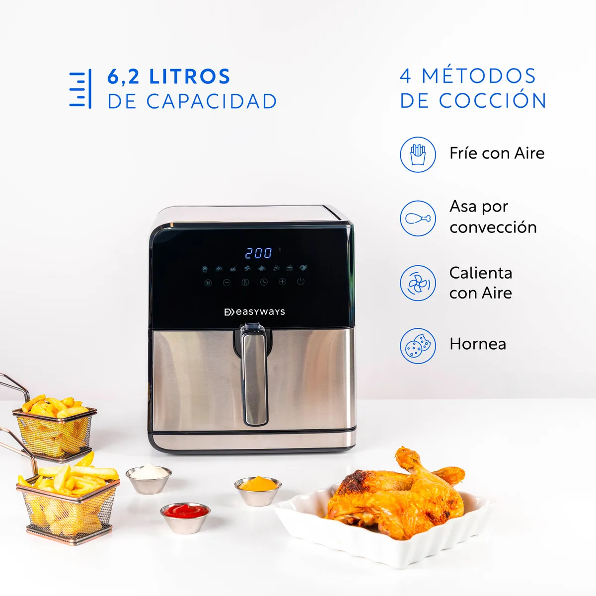 EASYWAYS - Freidora de Aire Air Fryer XL 6,2L EasyWays